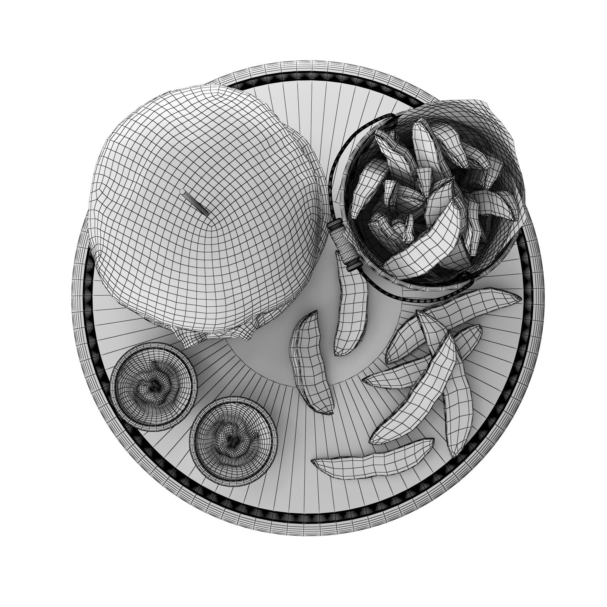 Burger with fries on wooden tray 3D model_3