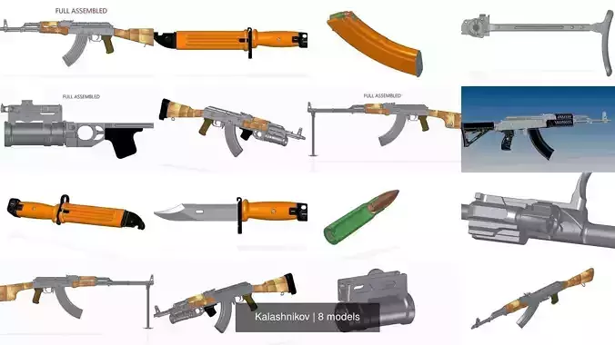 Kalashnikov ak - assault rifle 3D Model Collection