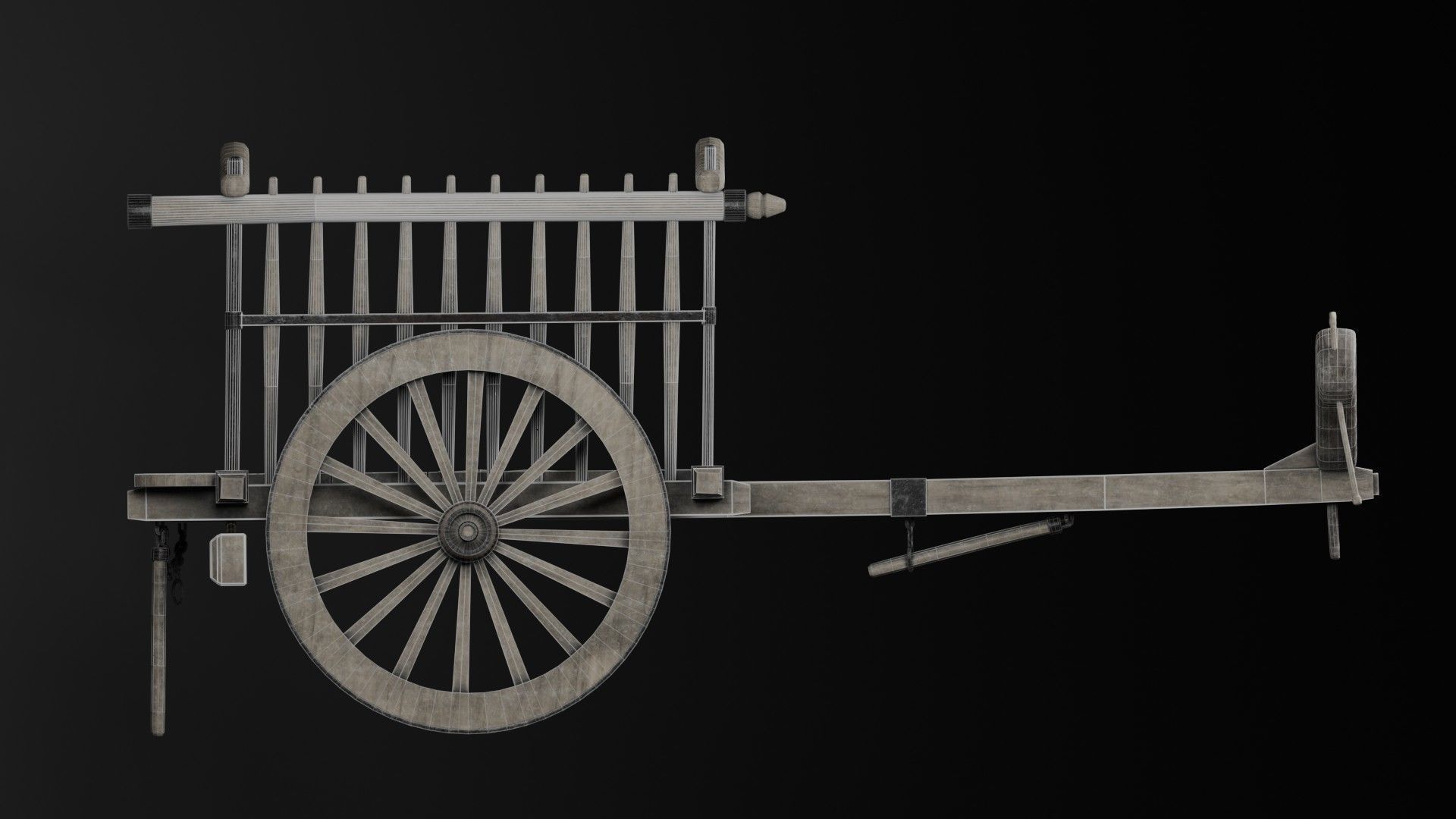 Medieval Bullock Cart Low-poly 3D model_4