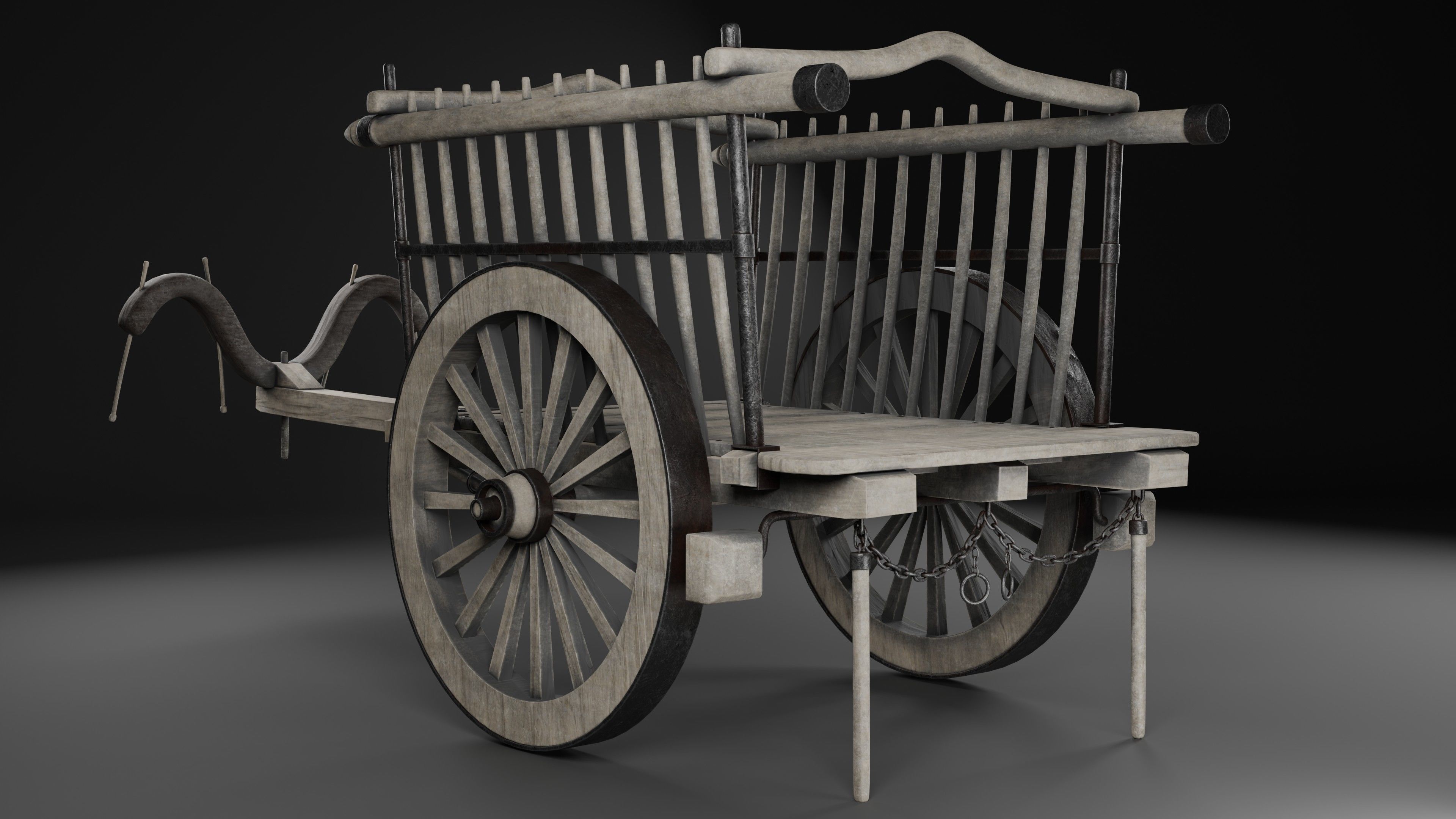 Medieval Bullock Cart Low-poly 3D model_1