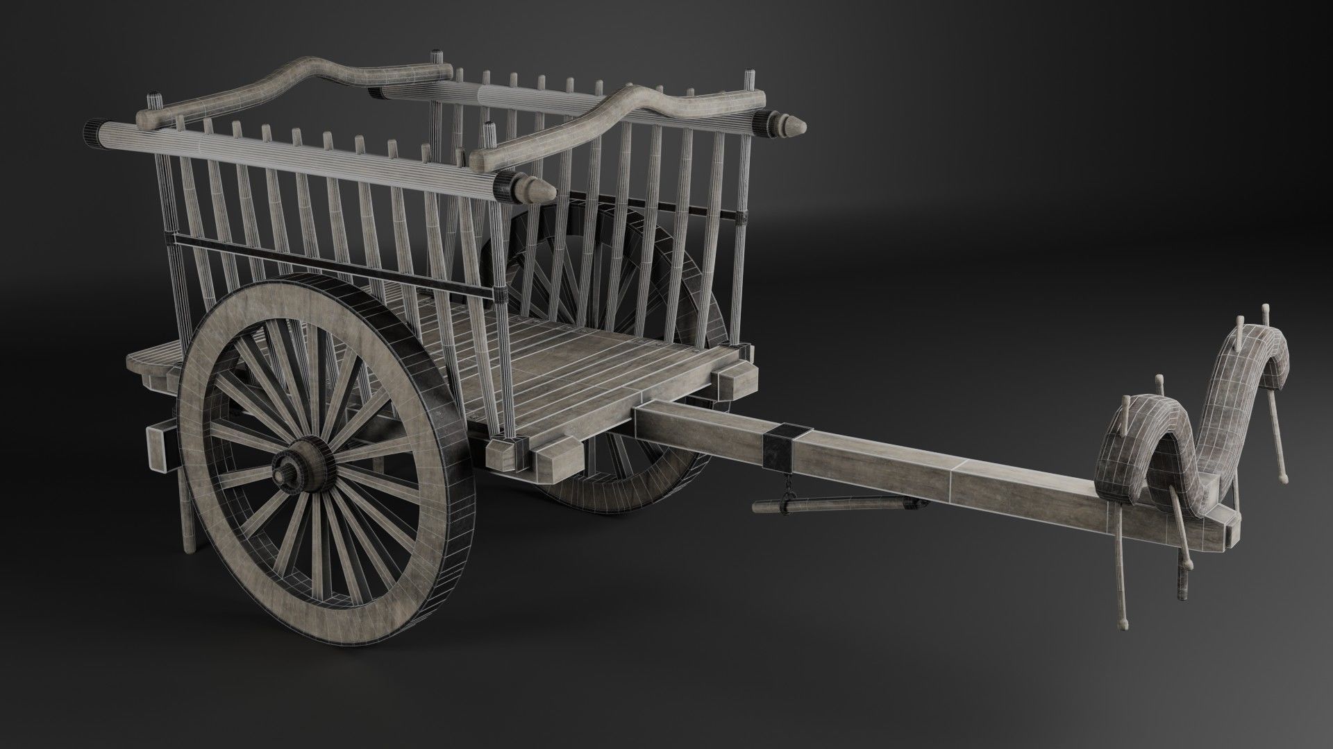 Medieval Bullock Cart Low-poly 3D model_3