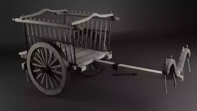 Medieval Bullock Cart Low-poly 3D model