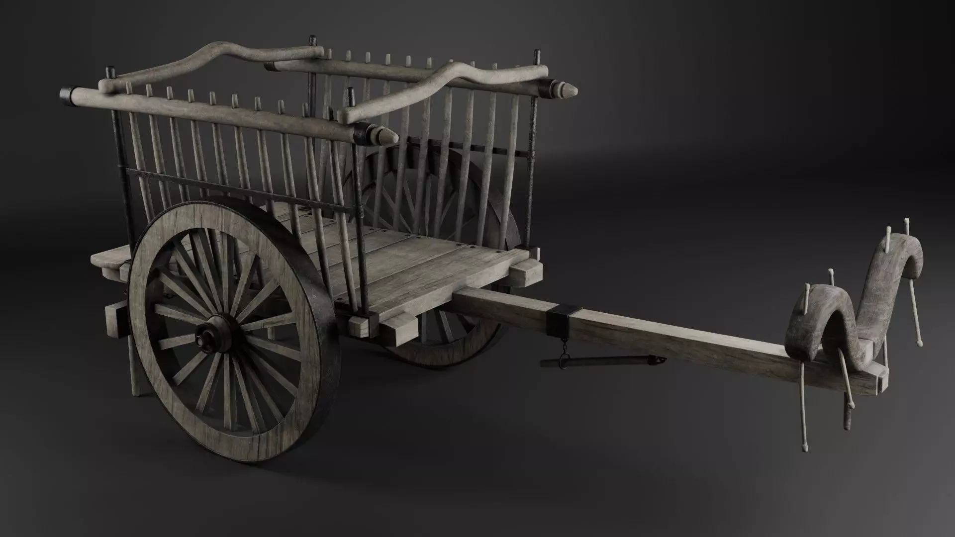 Medieval Bullock Cart Low-poly 3D model_0
