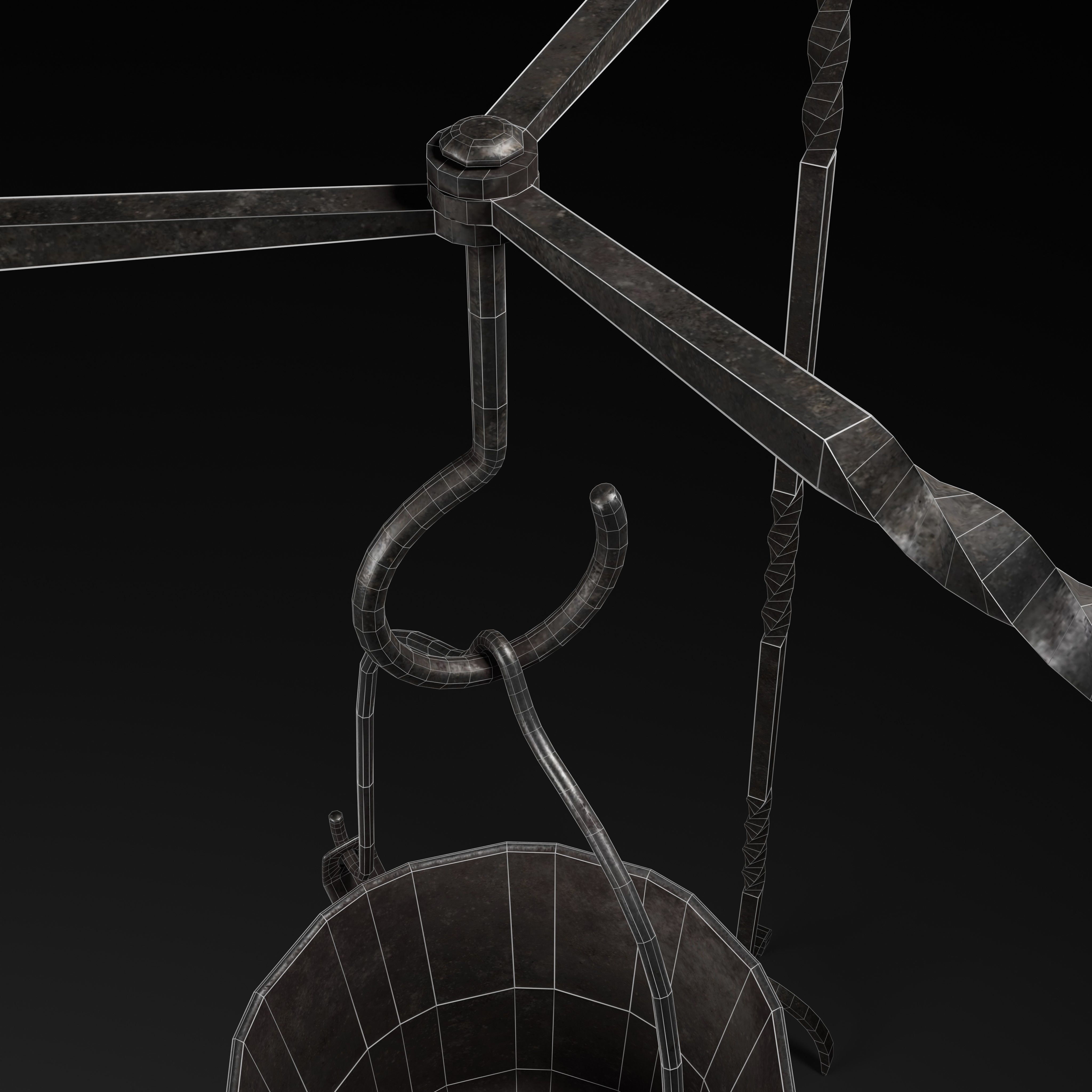 Campfire cooking tripod  Low-poly 3D model_3