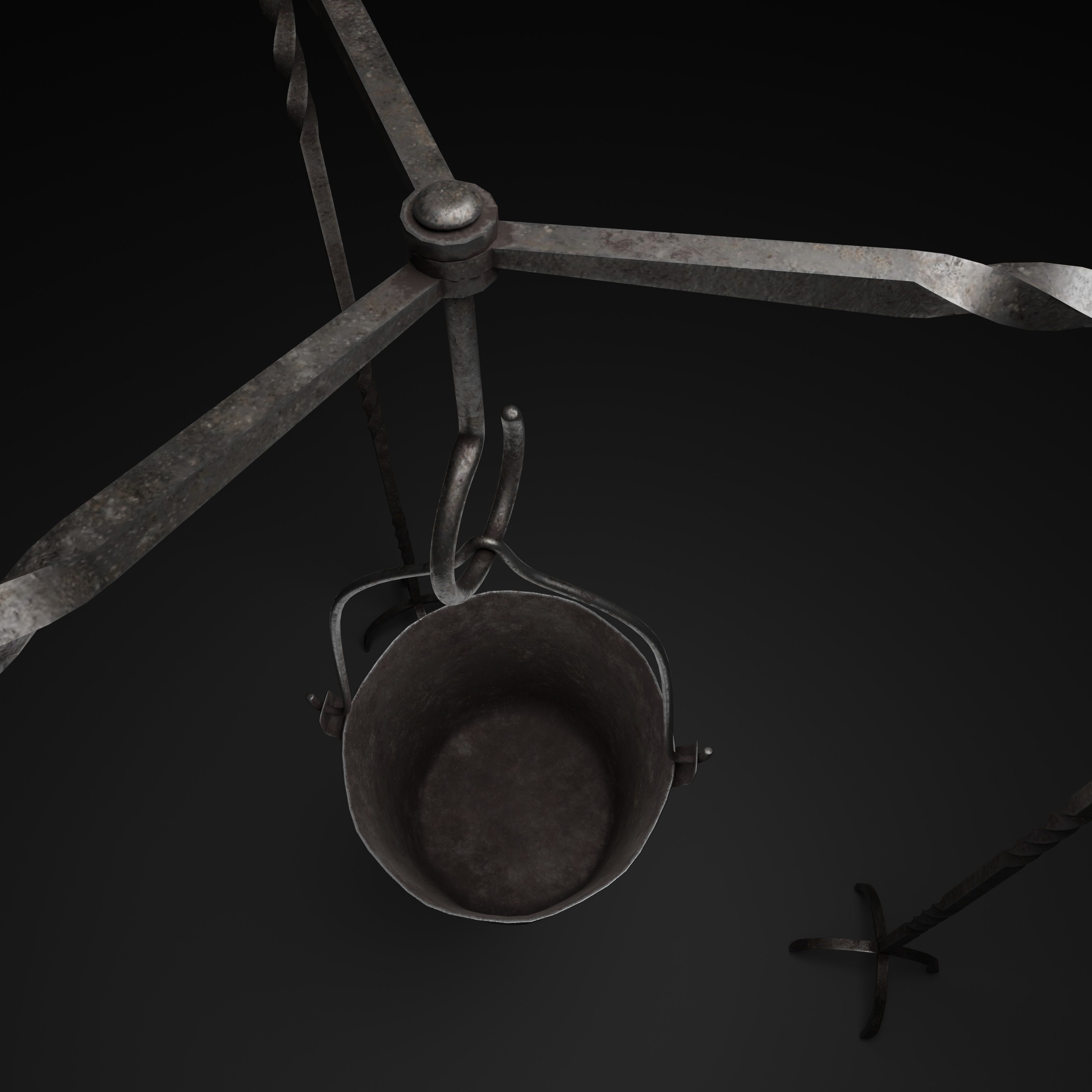 Campfire cooking tripod  Low-poly 3D model_1