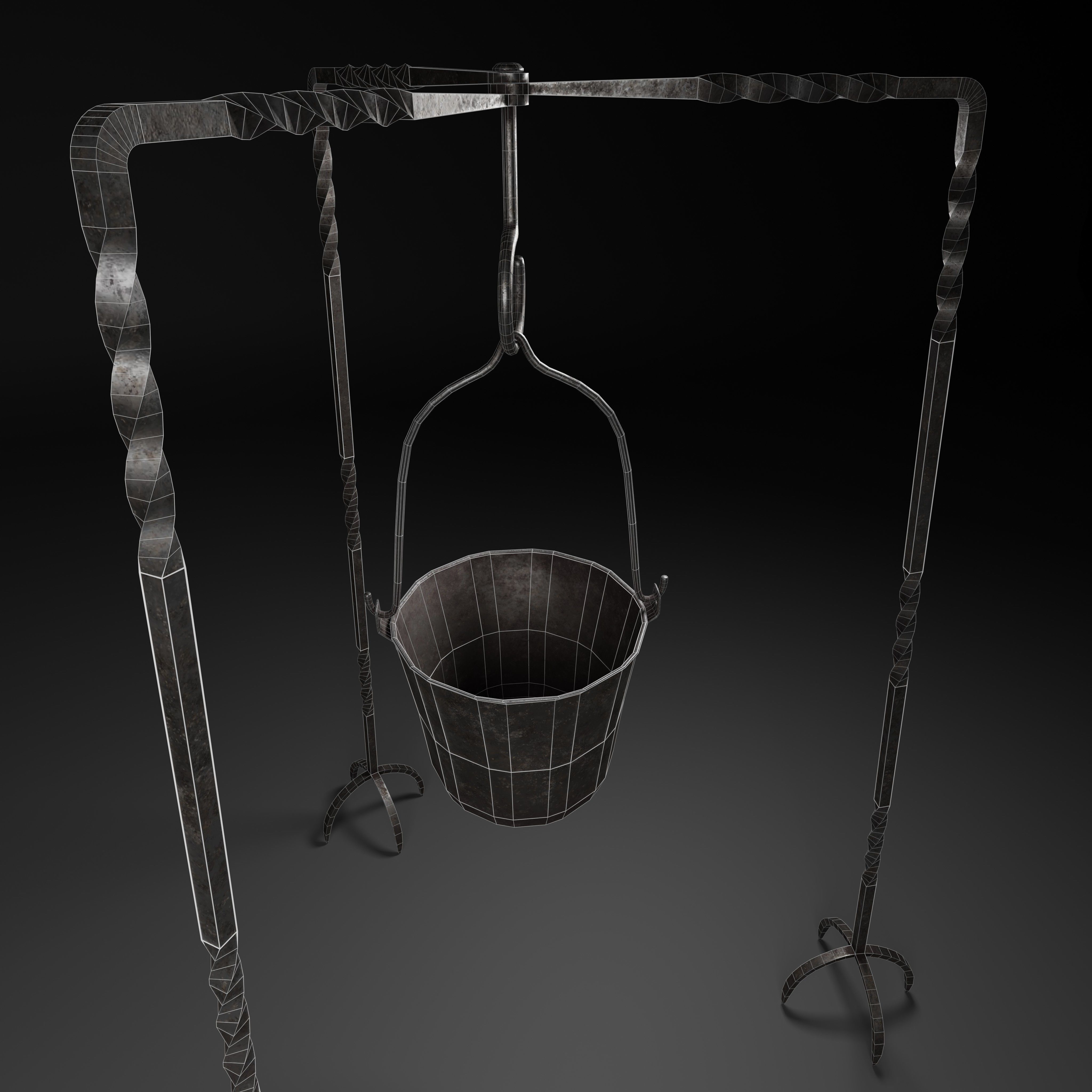 Campfire cooking tripod  Low-poly 3D model_2