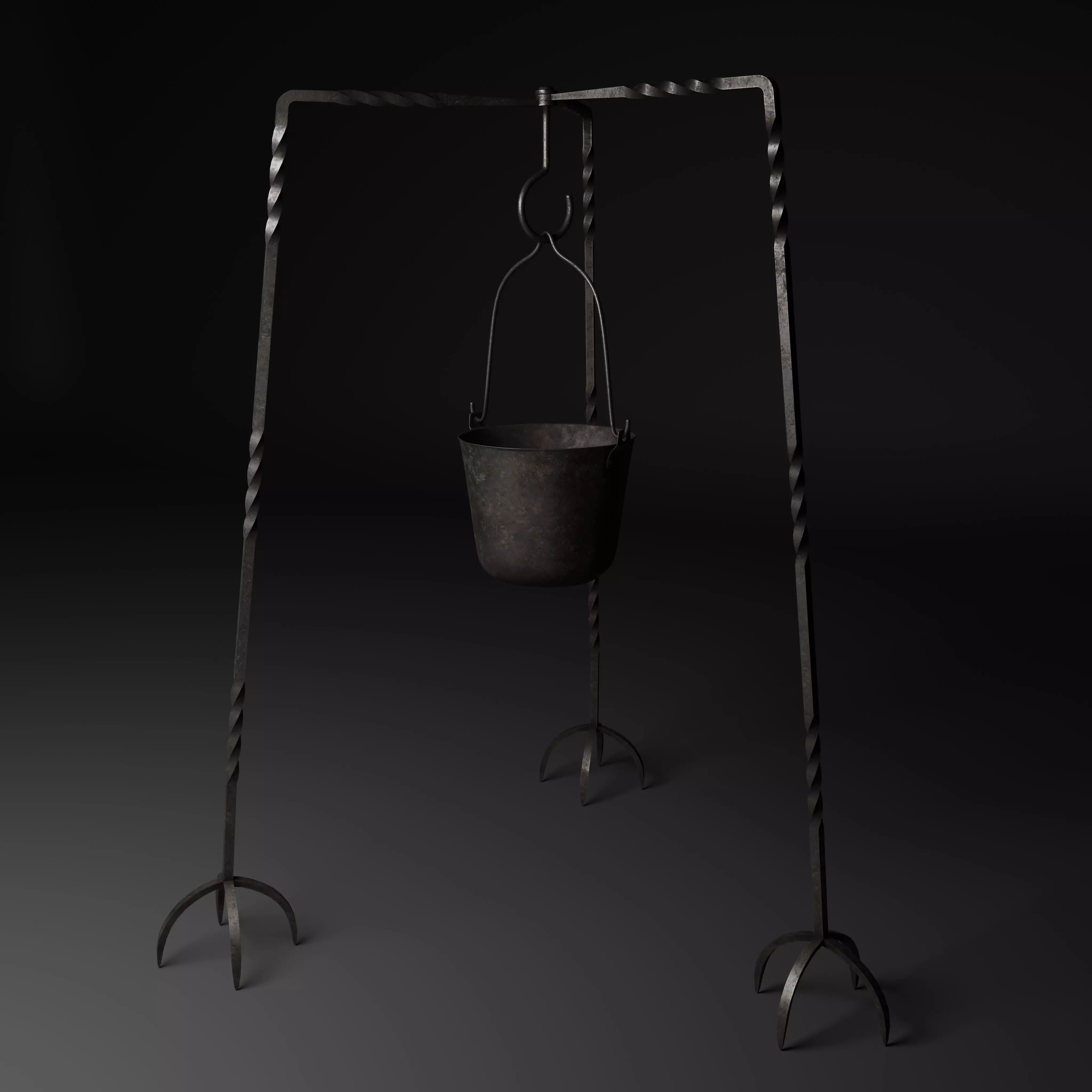 Campfire cooking tripod  Low-poly 3D model_0