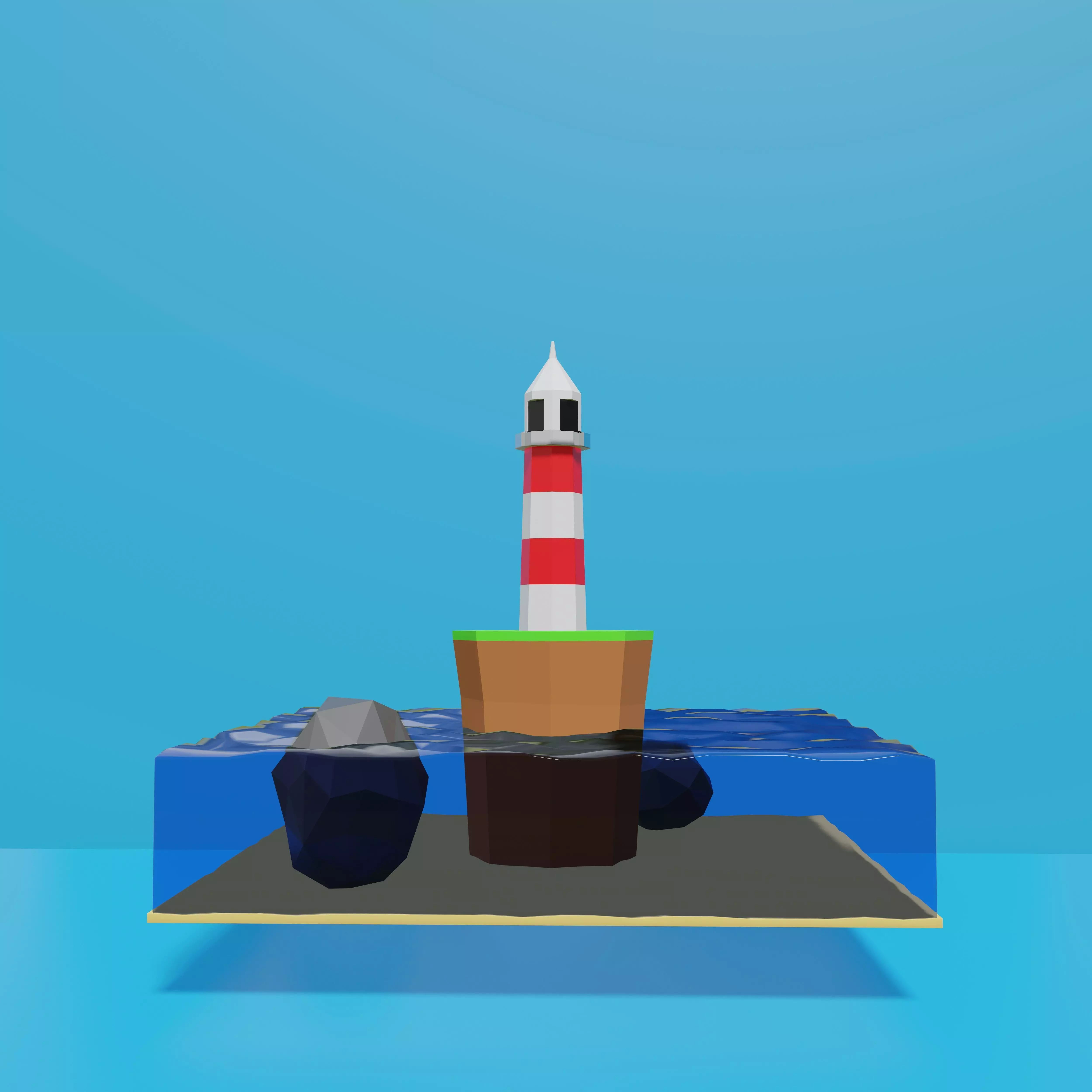 a low poly lighthouse model in sea 3D print model