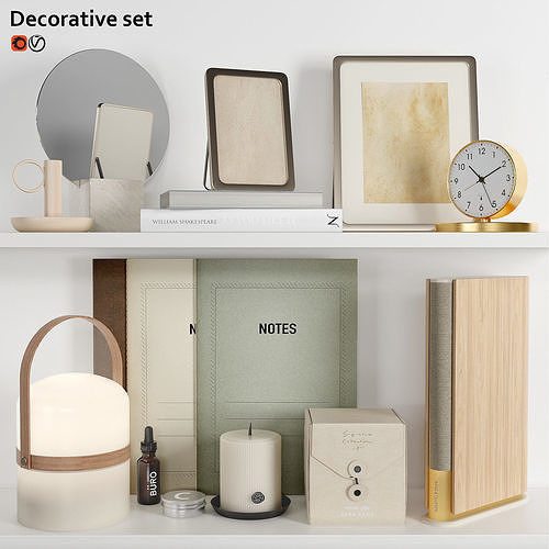 Decorative set of items on shelf 3D model