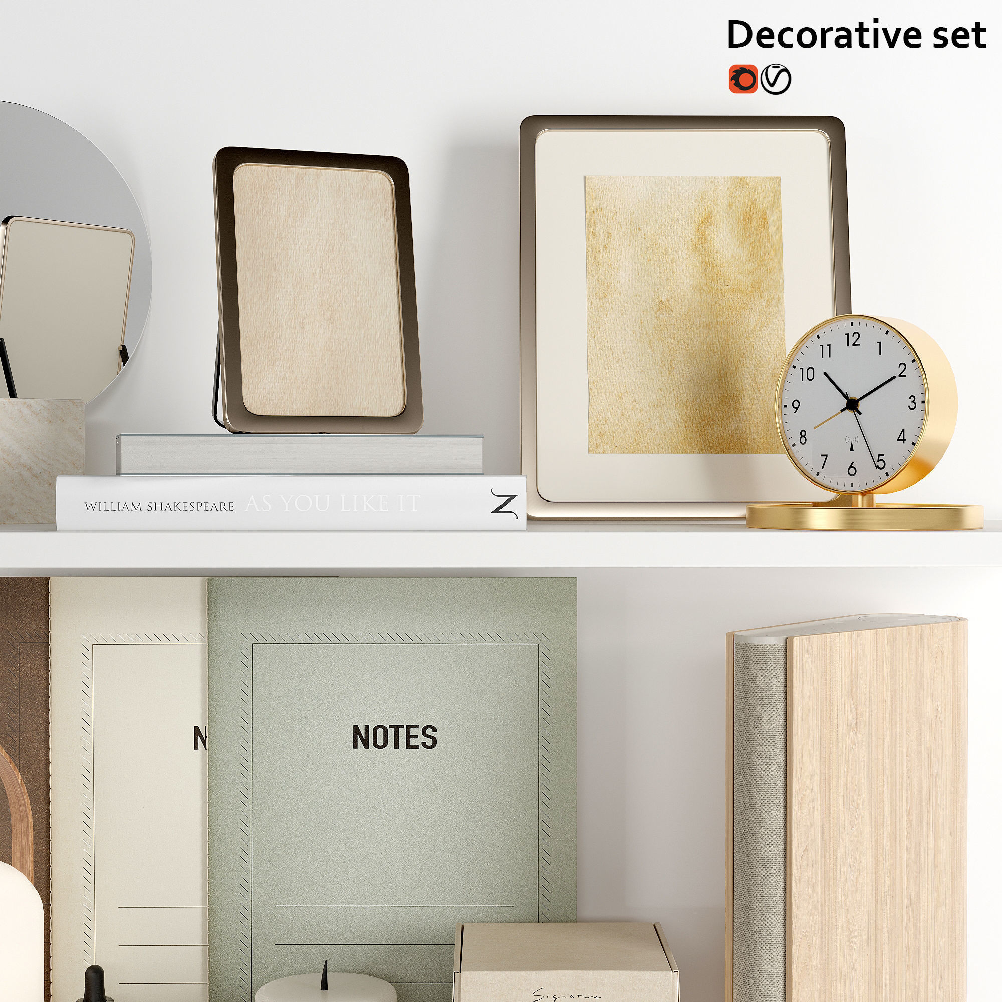 Decorative set of items on shelf 3D model_2