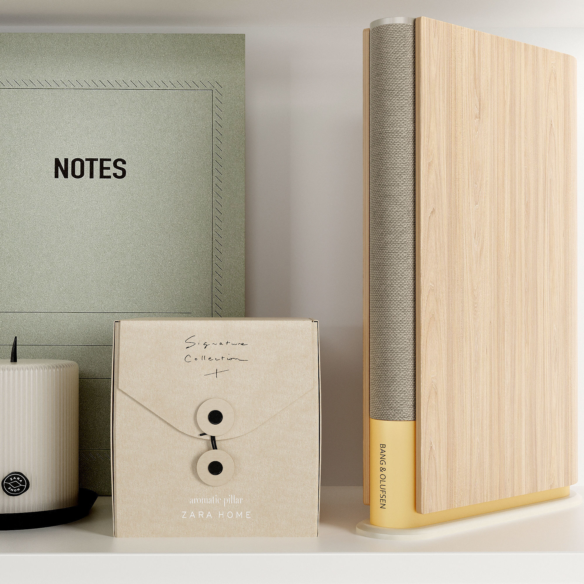 Decorative set of items on shelf 3D model_1