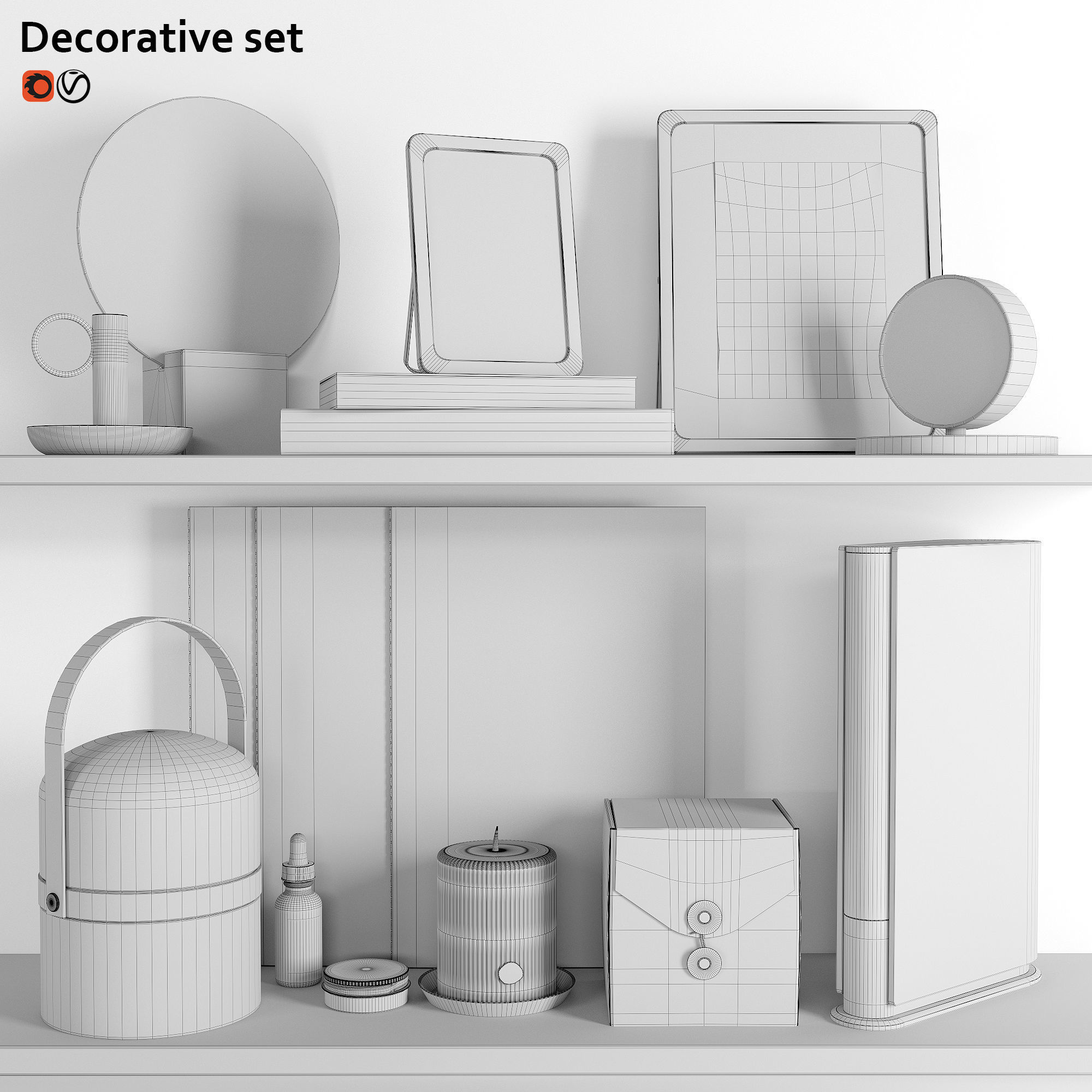 Decorative set of items on shelf 3D model_3