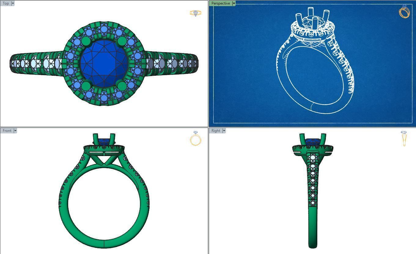 Engagement diamond halo ring  ready for print 3D print model_10