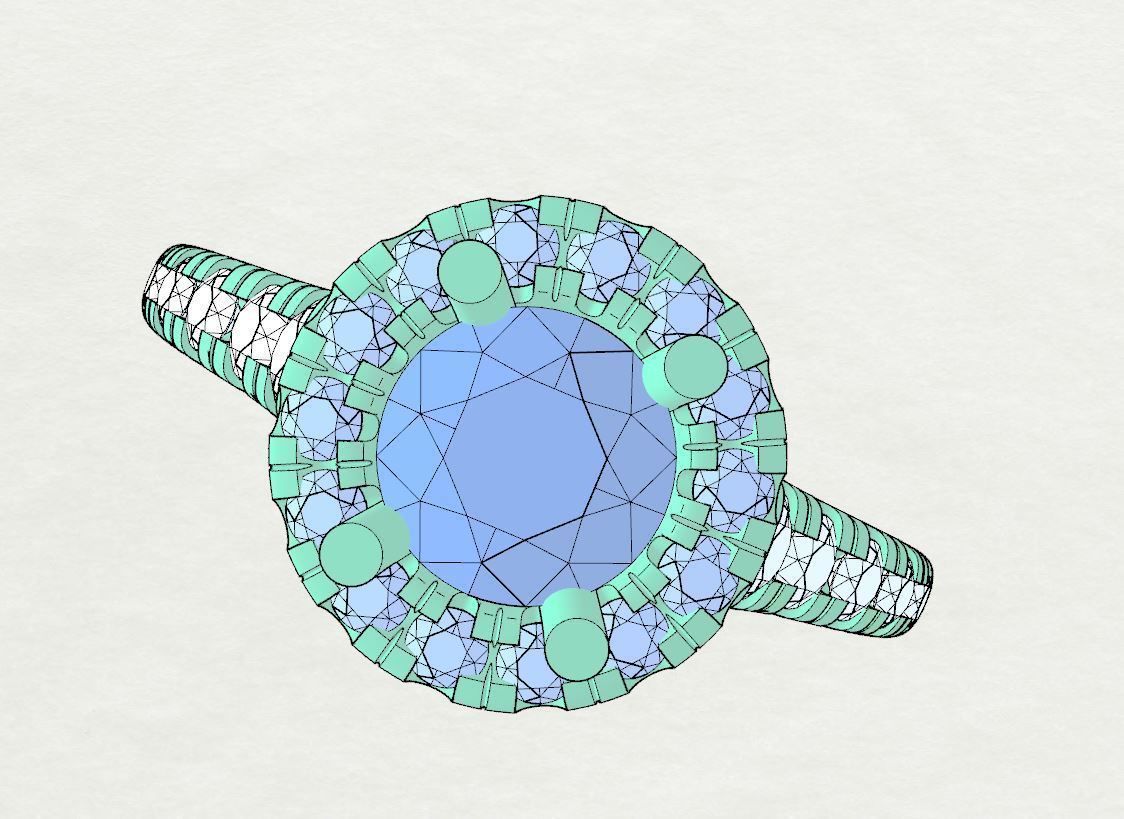 Engagement diamond halo ring  ready for print 3D print model_16