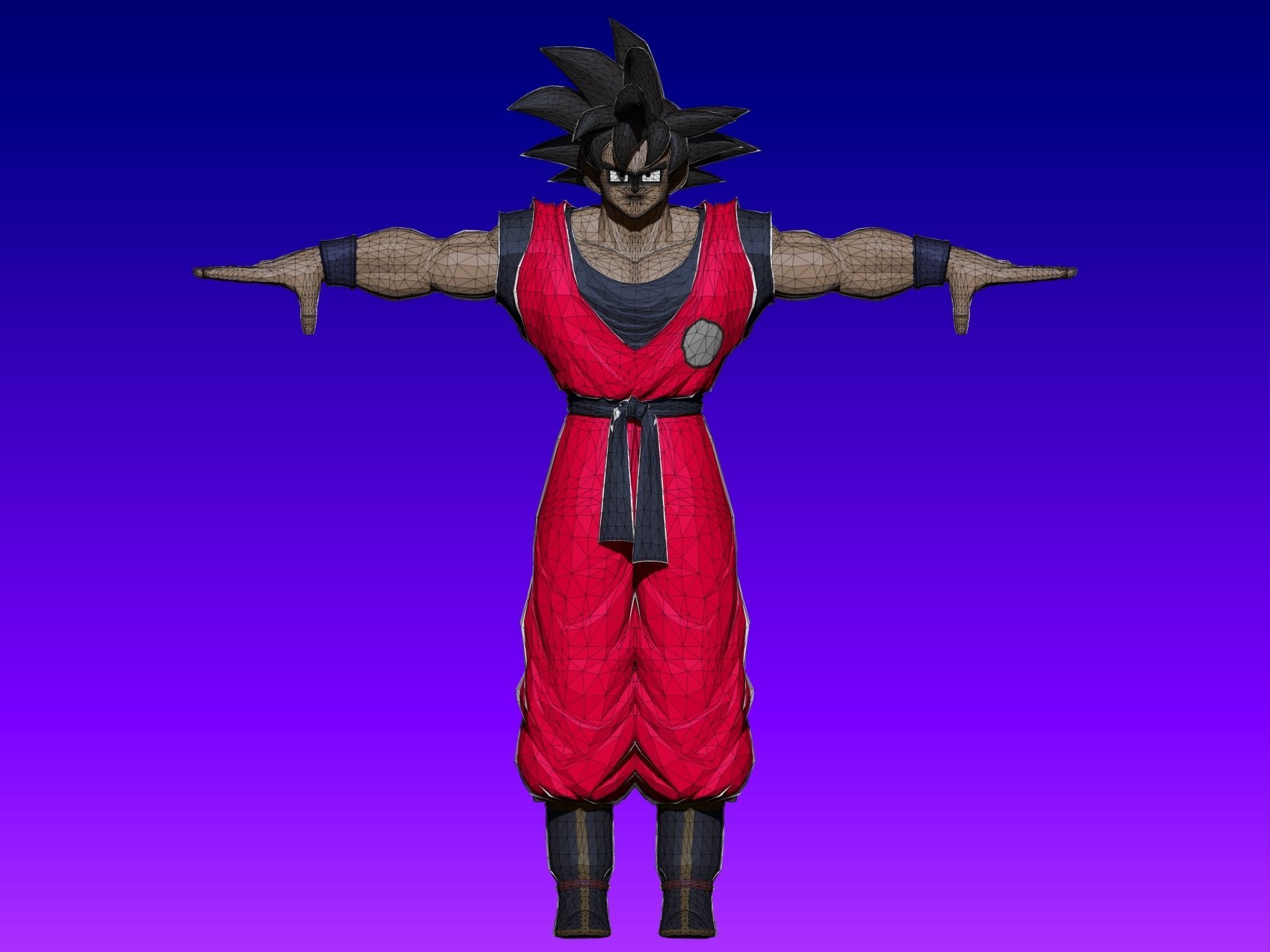 Goku Anime in Red Outfit Low-poly 3D model_5