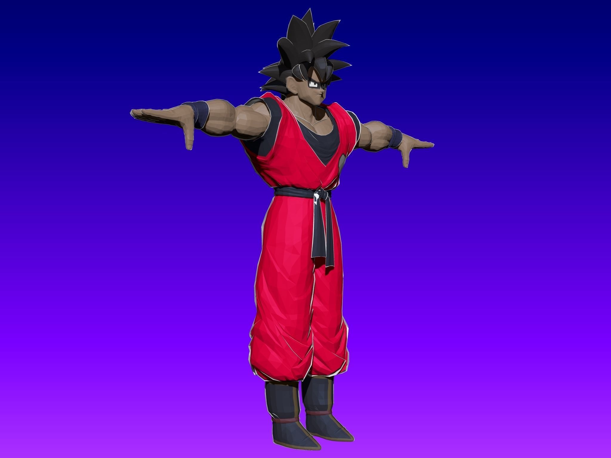Goku Anime in Red Outfit Low-poly 3D model_2