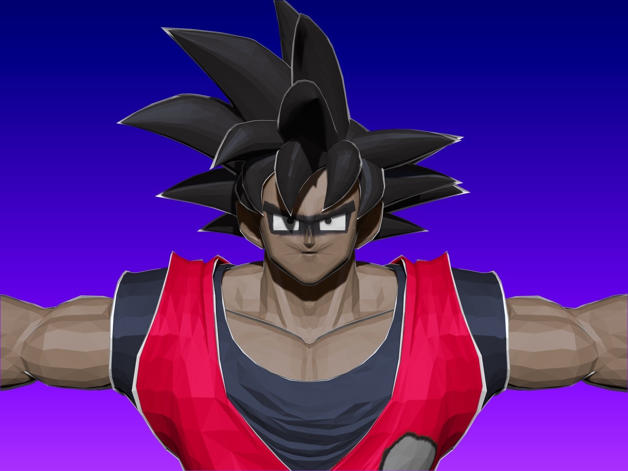Goku Anime in Red Outfit Low-poly 3D model_3