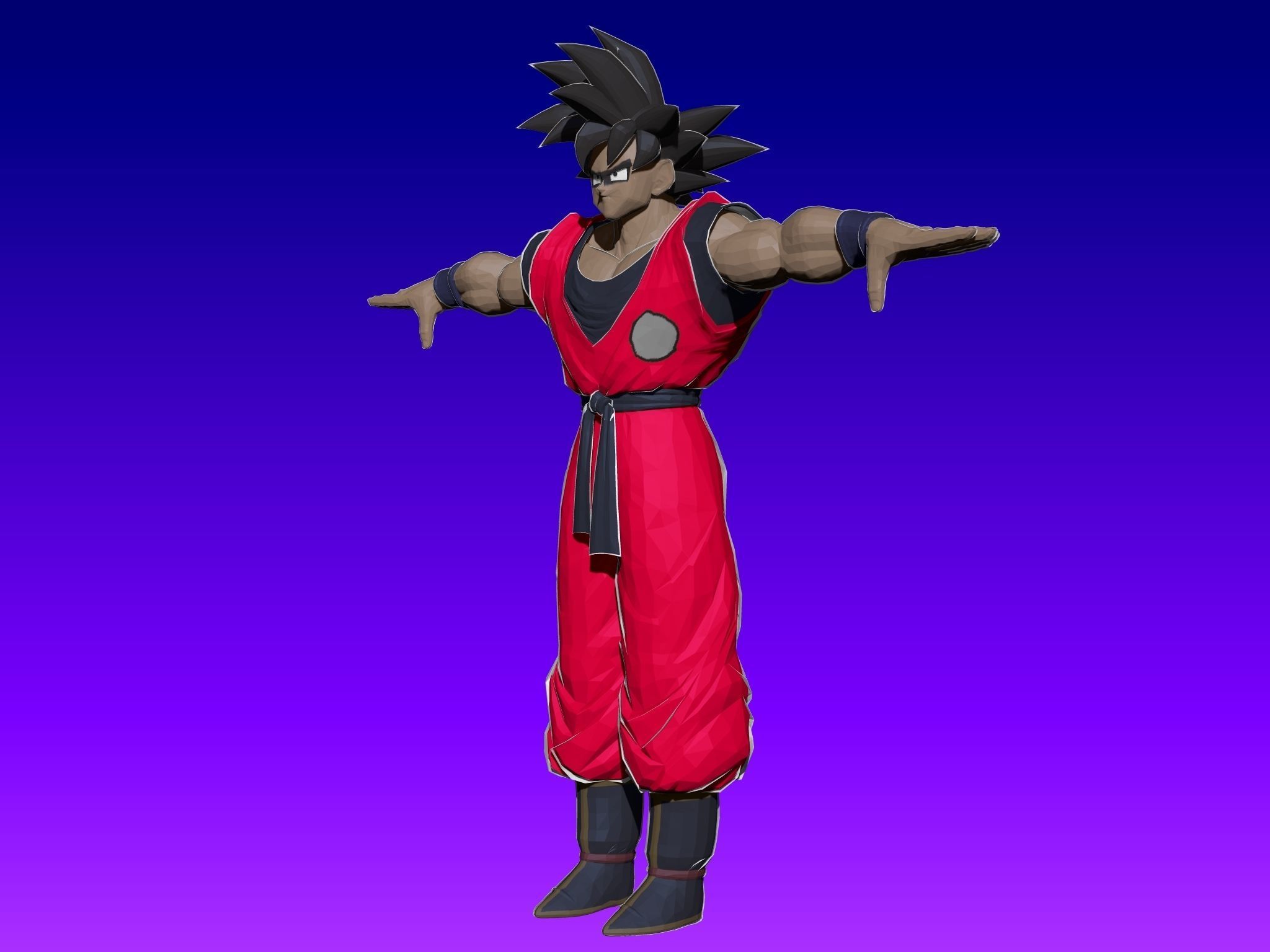 Goku Anime in Red Outfit Low-poly 3D model_1