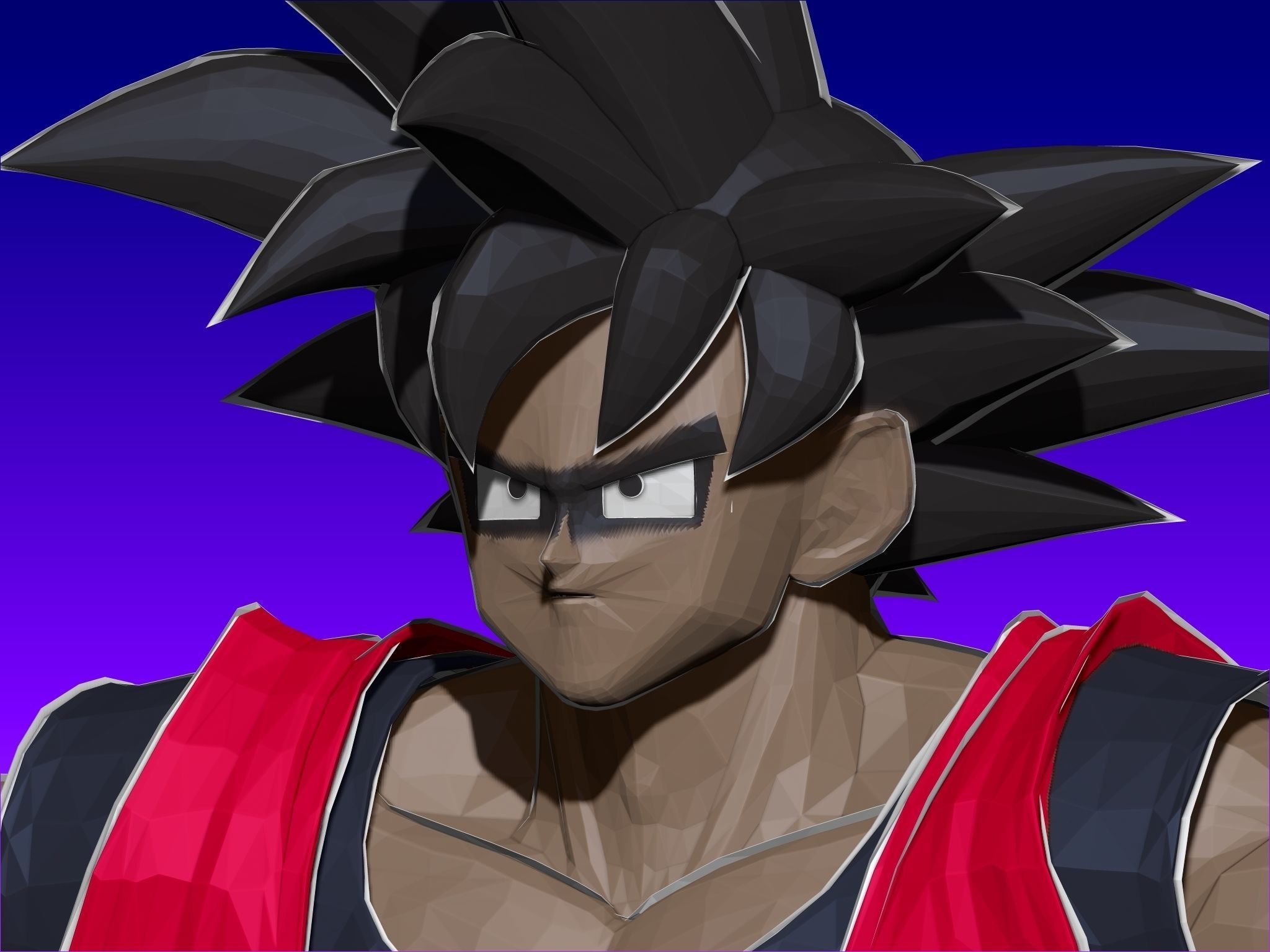 Goku Anime in Red Outfit Low-poly 3D model_4