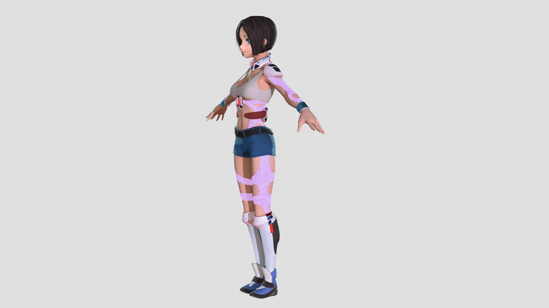 Android girl 3D model PBR Low-poly game Low-poly 3D model_7