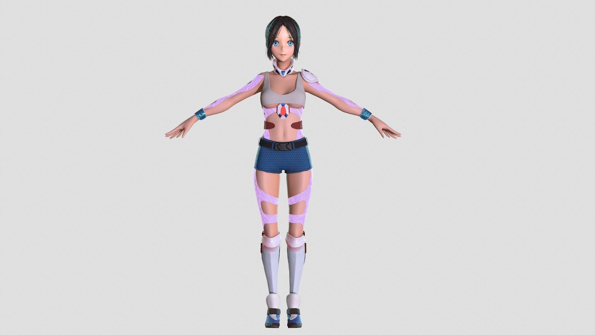 Android girl 3D model PBR Low-poly game Low-poly 3D model_4