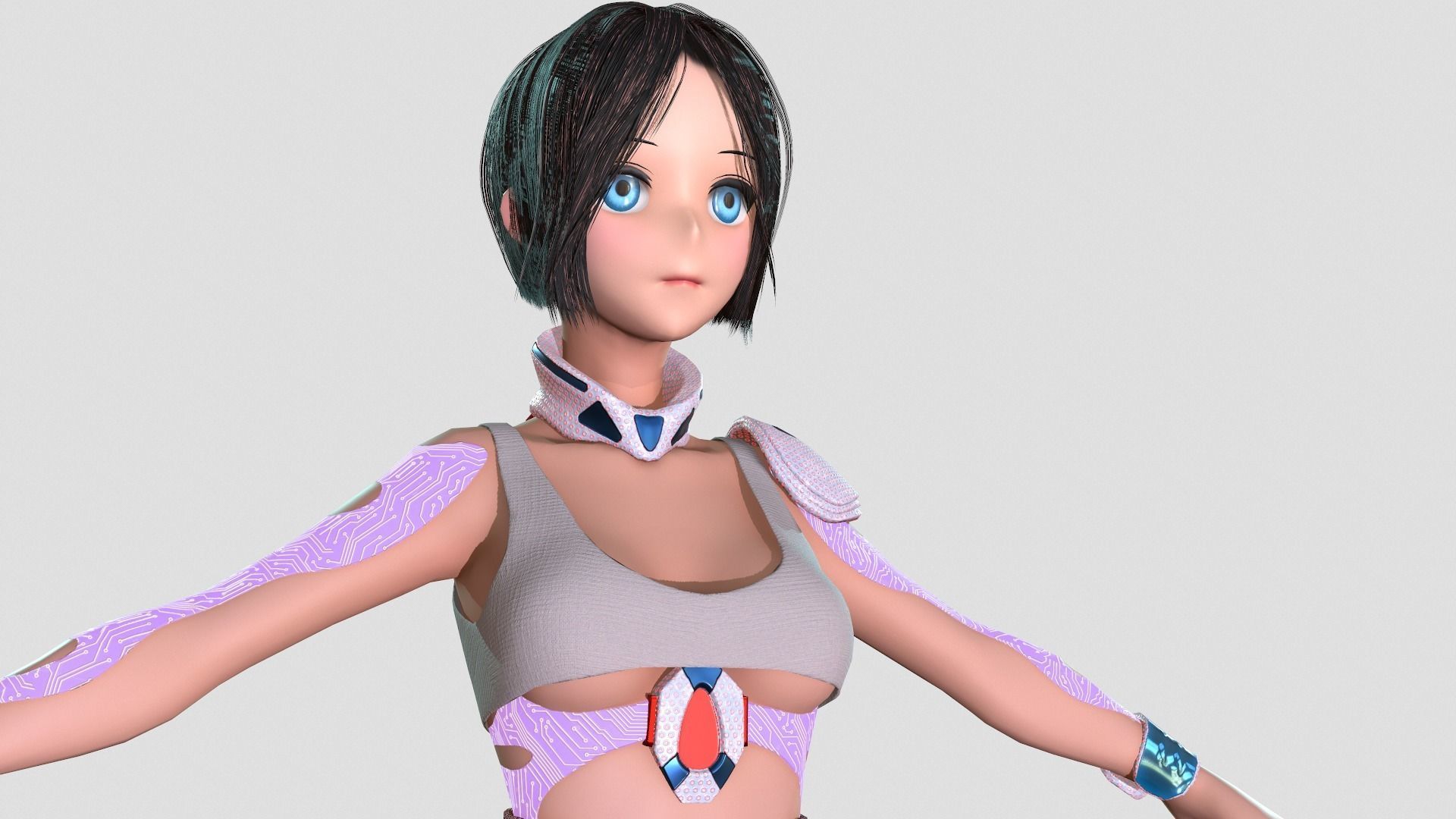Android girl 3D model PBR Low-poly game Low-poly 3D model_5
