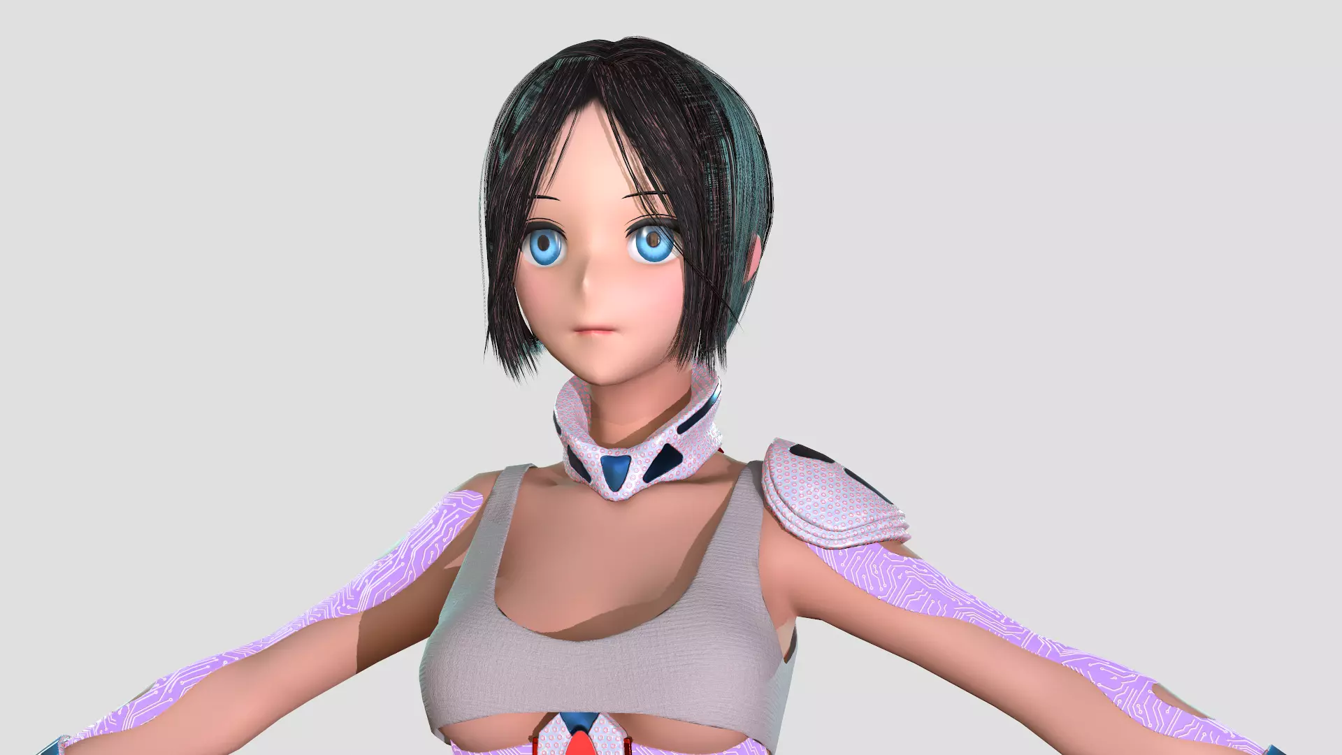 Android girl 3D model PBR Low-poly game Low-poly 3D model_0