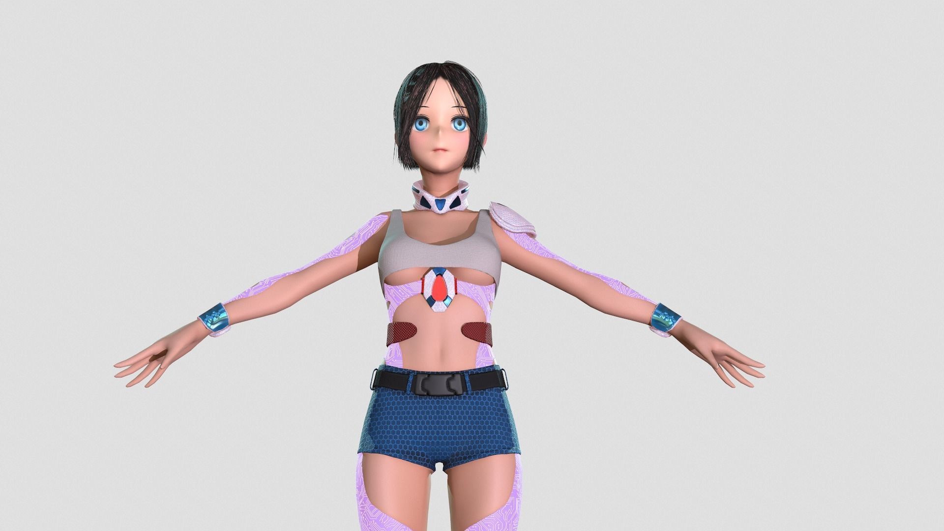 Android girl 3D model PBR Low-poly game Low-poly 3D model_6