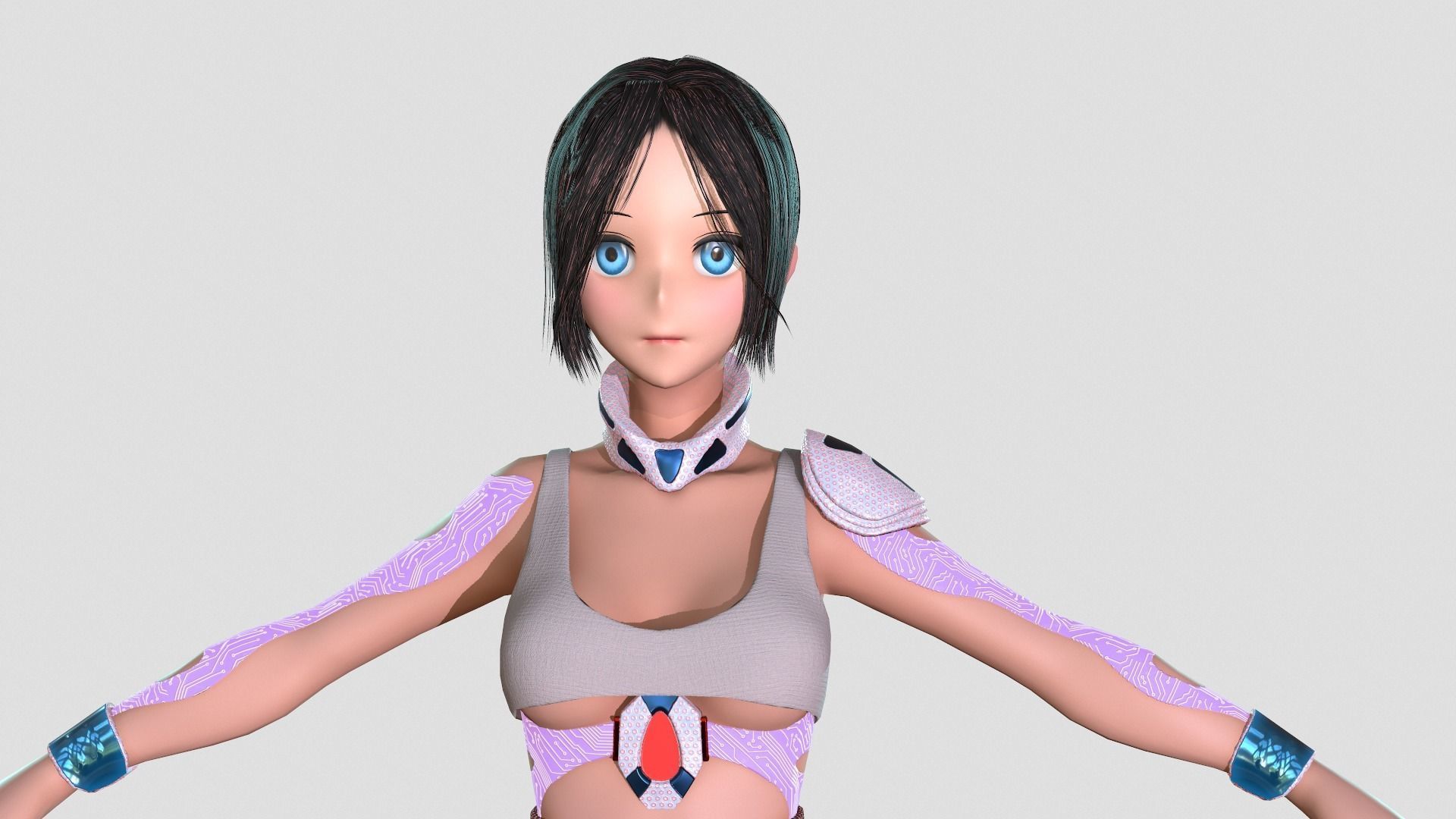 Android girl 3D model PBR Low-poly game Low-poly 3D model_13