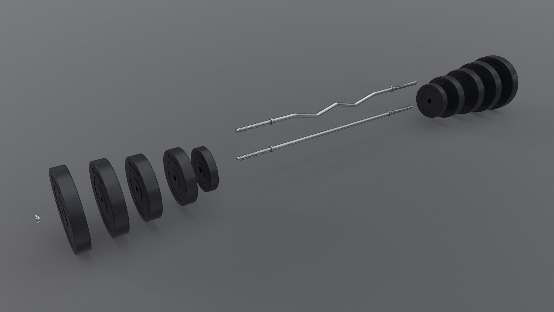 PBR Adjustable Barbell Set A1 Low-poly 3D model_3