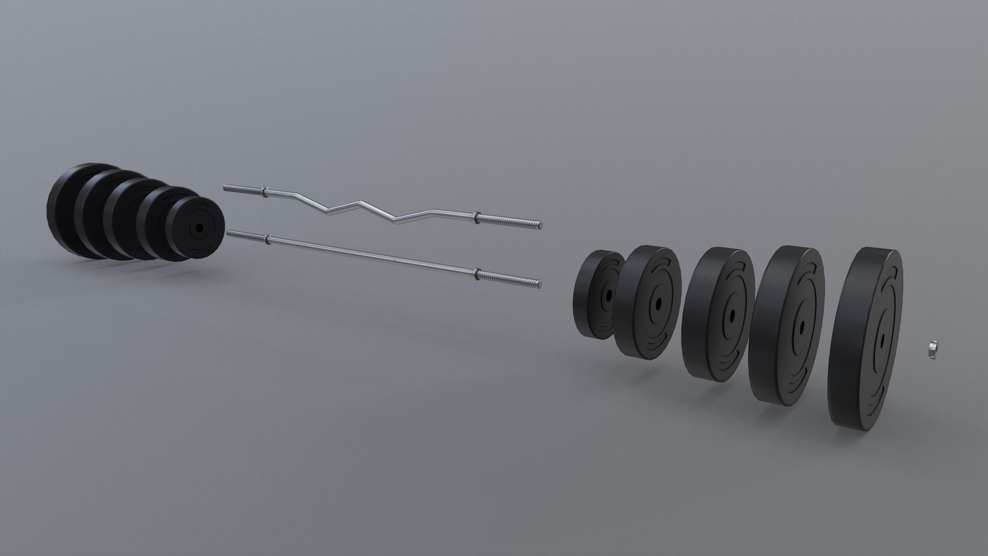 PBR Adjustable Barbell Set A1 Low-poly 3D model_2