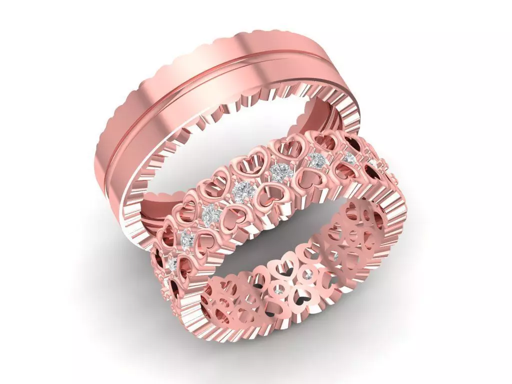 Openwork Heart Pattern Wedding Band Set for Couples 792 3D print model