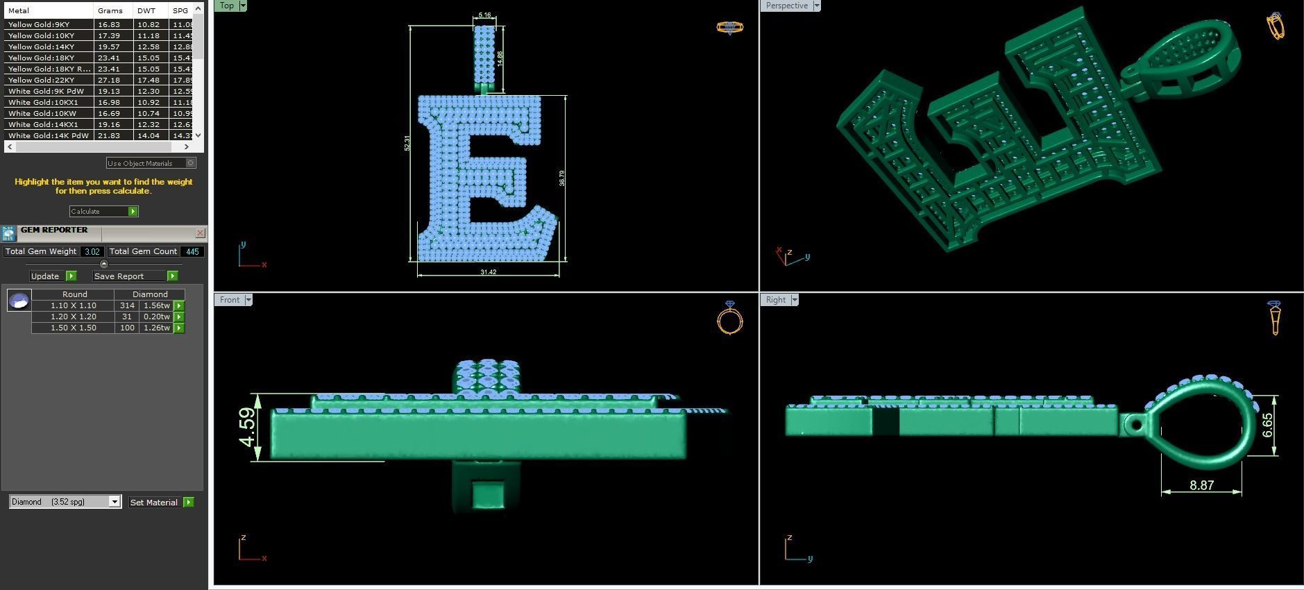 Alphabet Latter E Diamond Pendent 3D print model_3