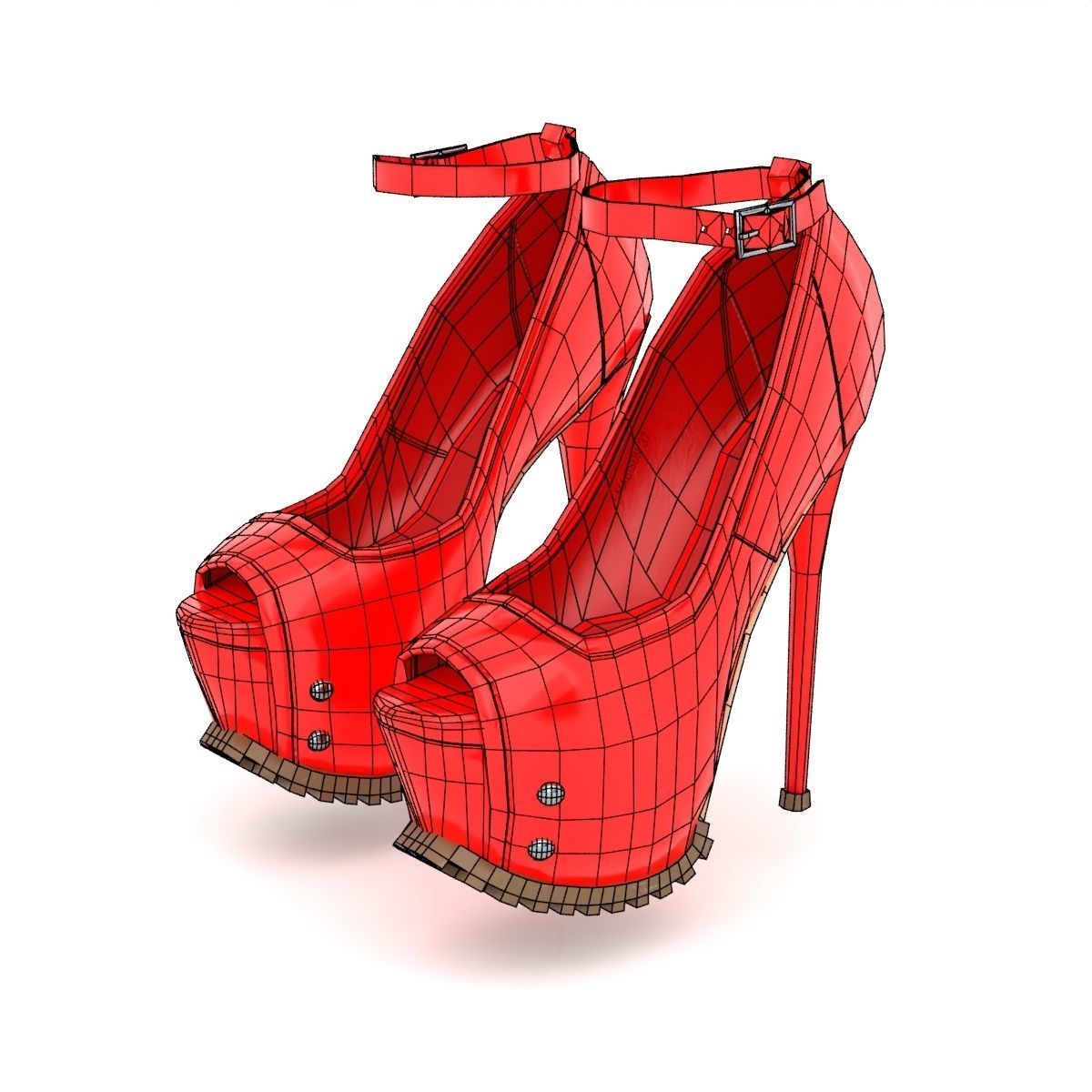 Shoes High Heels 4k Low Poly Low-poly 3D model_15