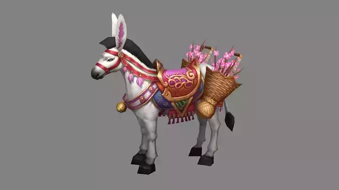 Cartoon white donkey mount - mule Low-poly 3D model