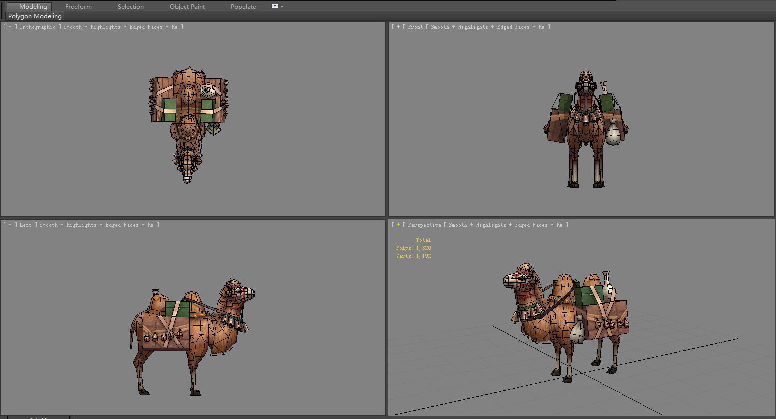 Cartoon bactrian camel - Pulling Goods - Caravans - Silk Road Low-poly 3D model_4