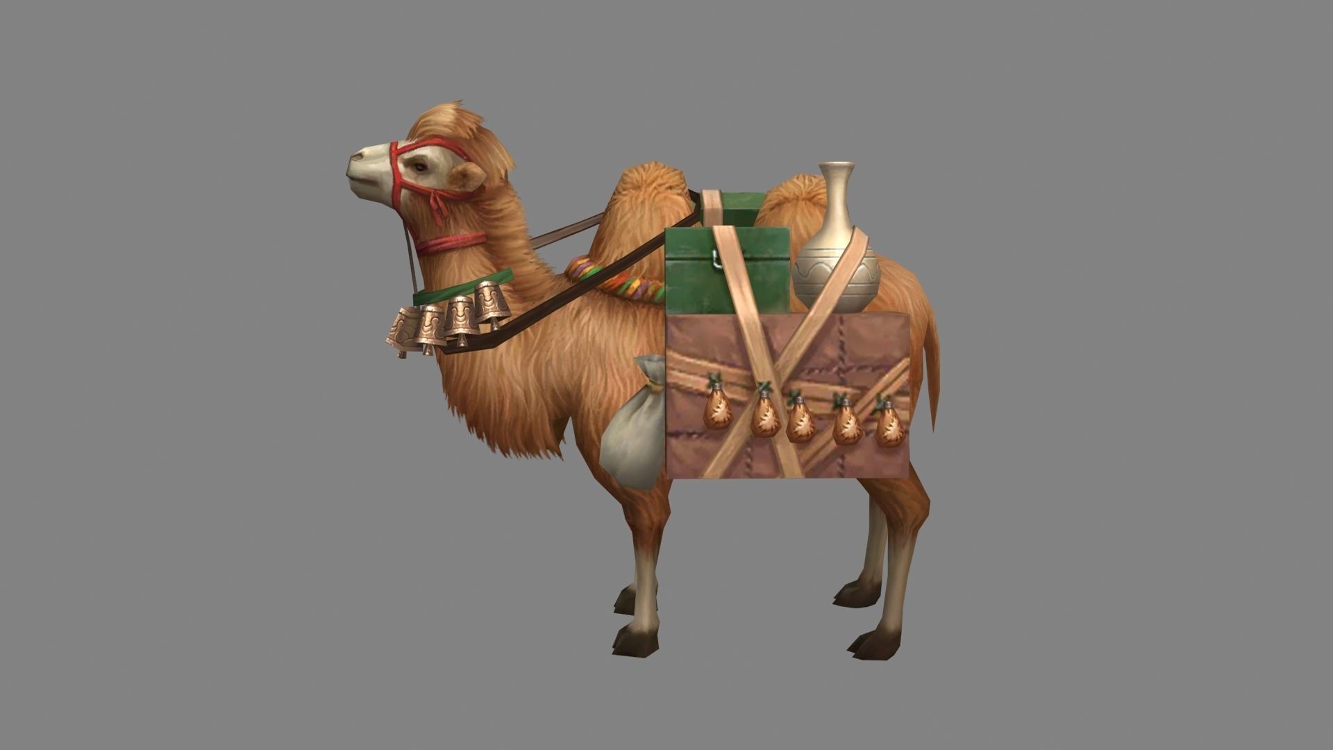 Cartoon bactrian camel - Pulling Goods - Caravans - Silk Road Low-poly 3D model_1
