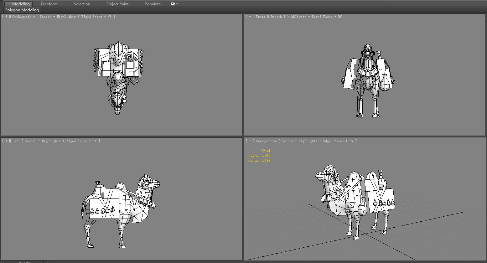 Cartoon bactrian camel - Pulling Goods - Caravans - Silk Road Low-poly 3D model_5