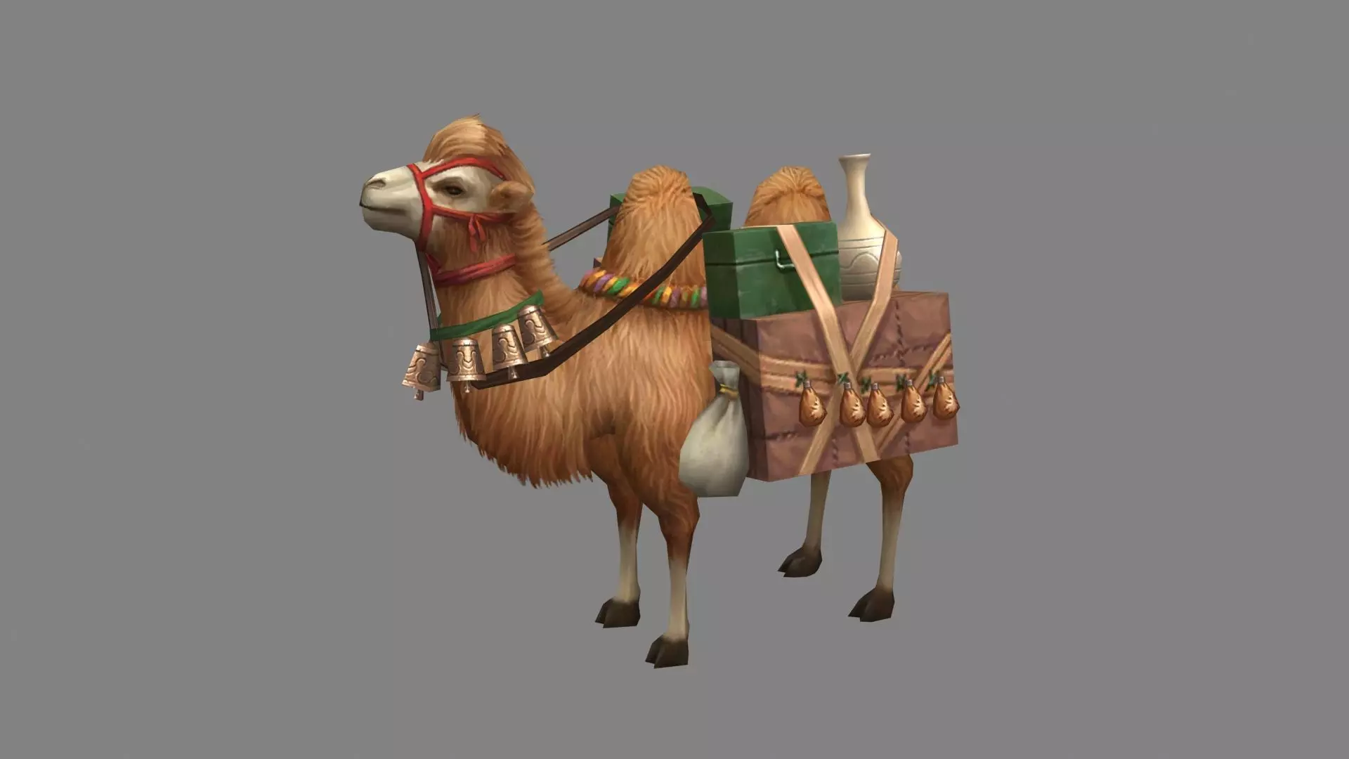 Cartoon bactrian camel - Pulling Goods - Caravans - Silk Road Low-poly 3D model_0