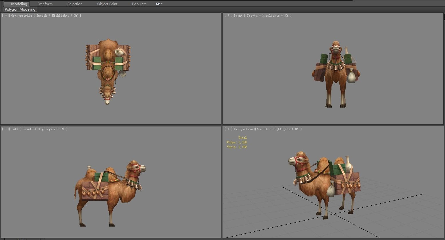 Cartoon bactrian camel - Pulling Goods - Caravans - Silk Road Low-poly 3D model_3