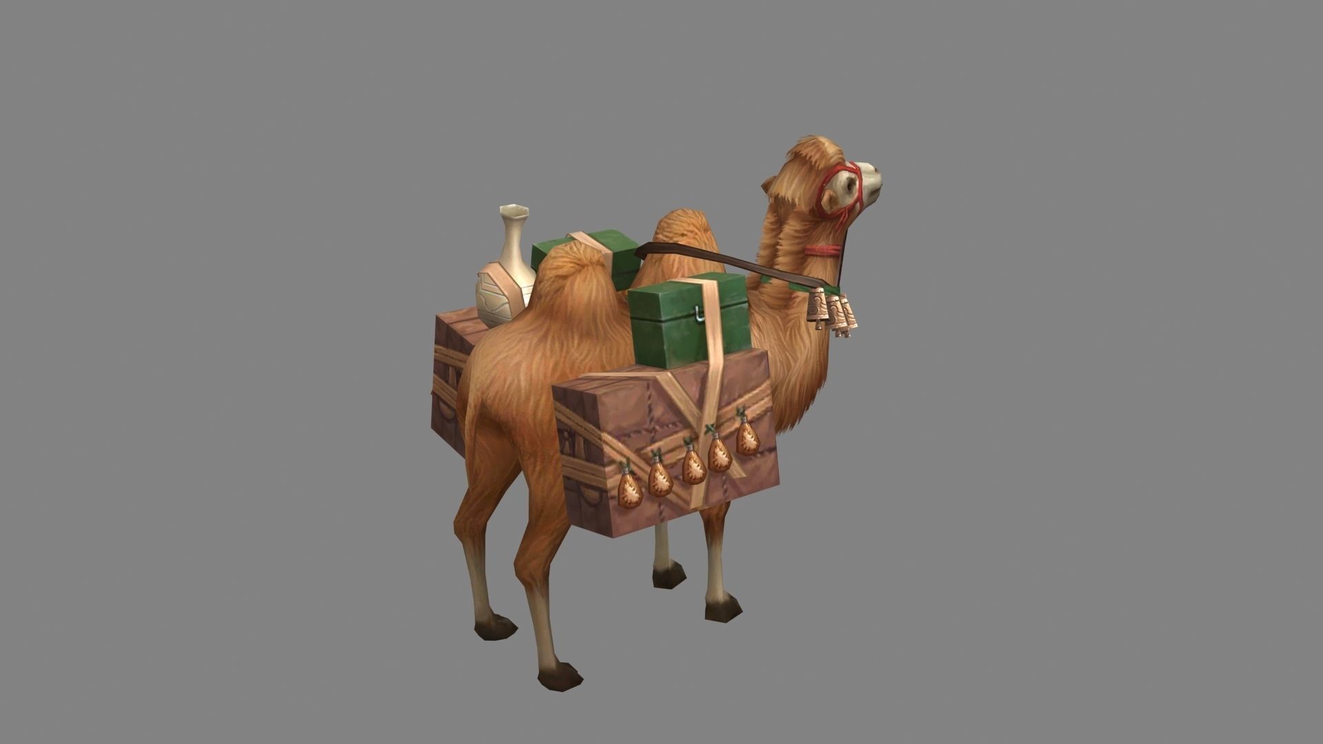 Cartoon bactrian camel - Pulling Goods - Caravans - Silk Road Low-poly 3D model_2