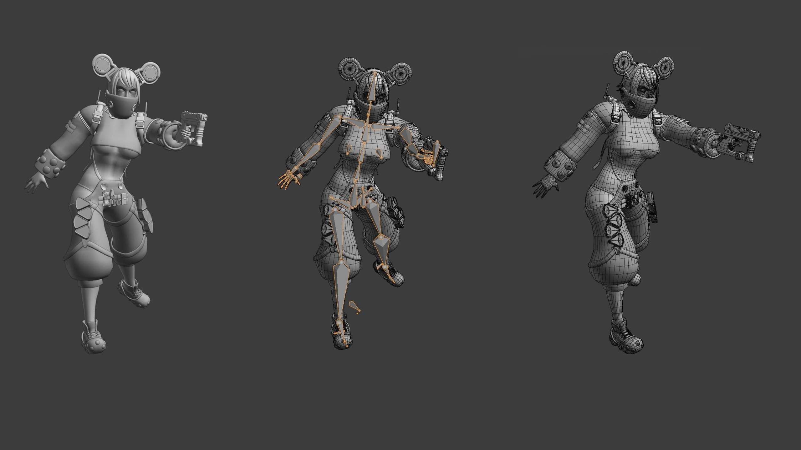 Cyberpunk Girl Low-poly 3D model_7