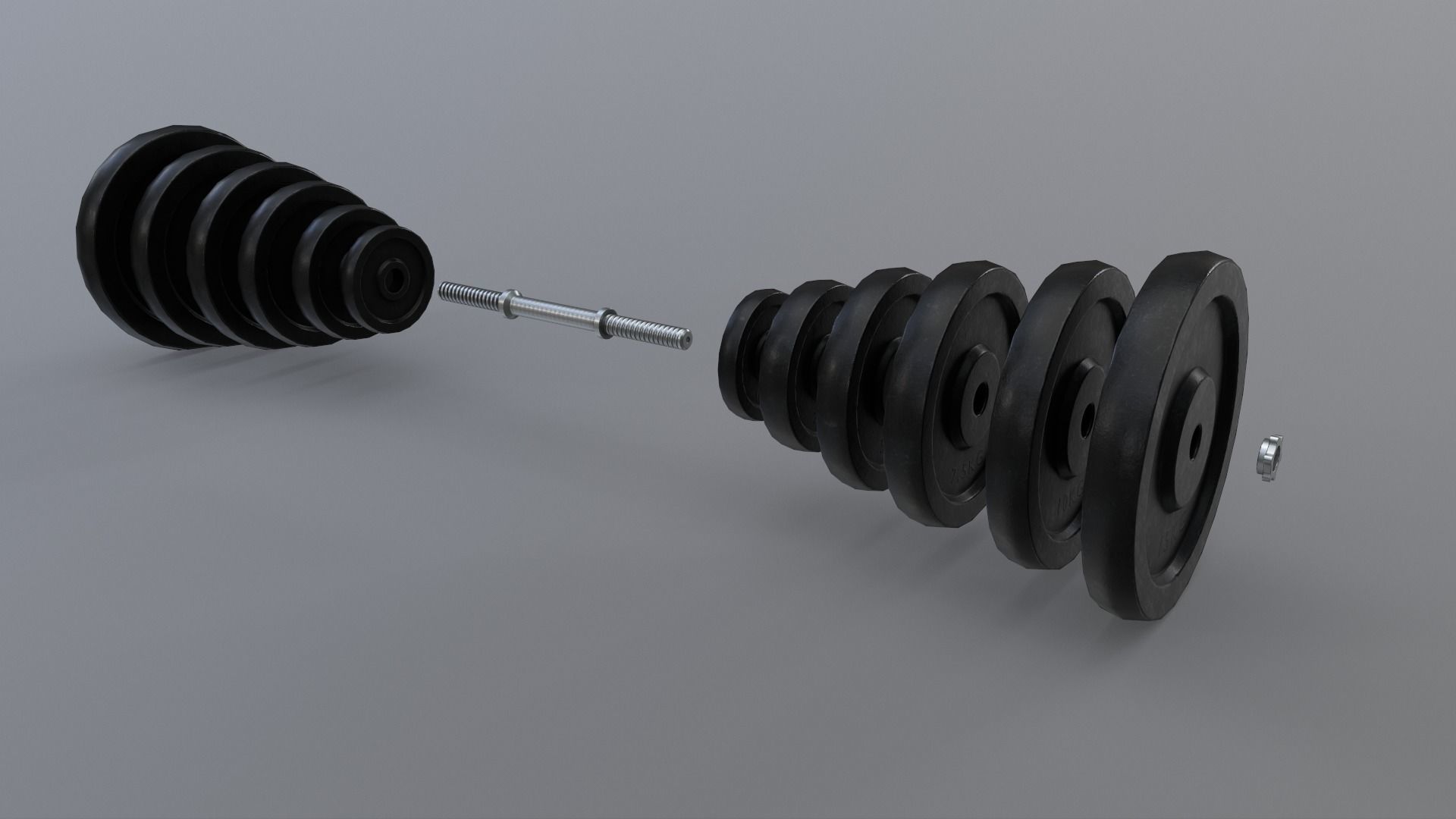 PBR Adjustable Dumbbell Set B1 Low-poly 3D model_2
