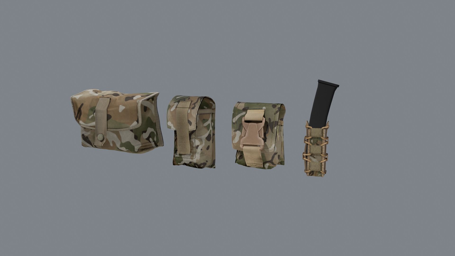 Molle pouches pack Low-poly 3D model_1