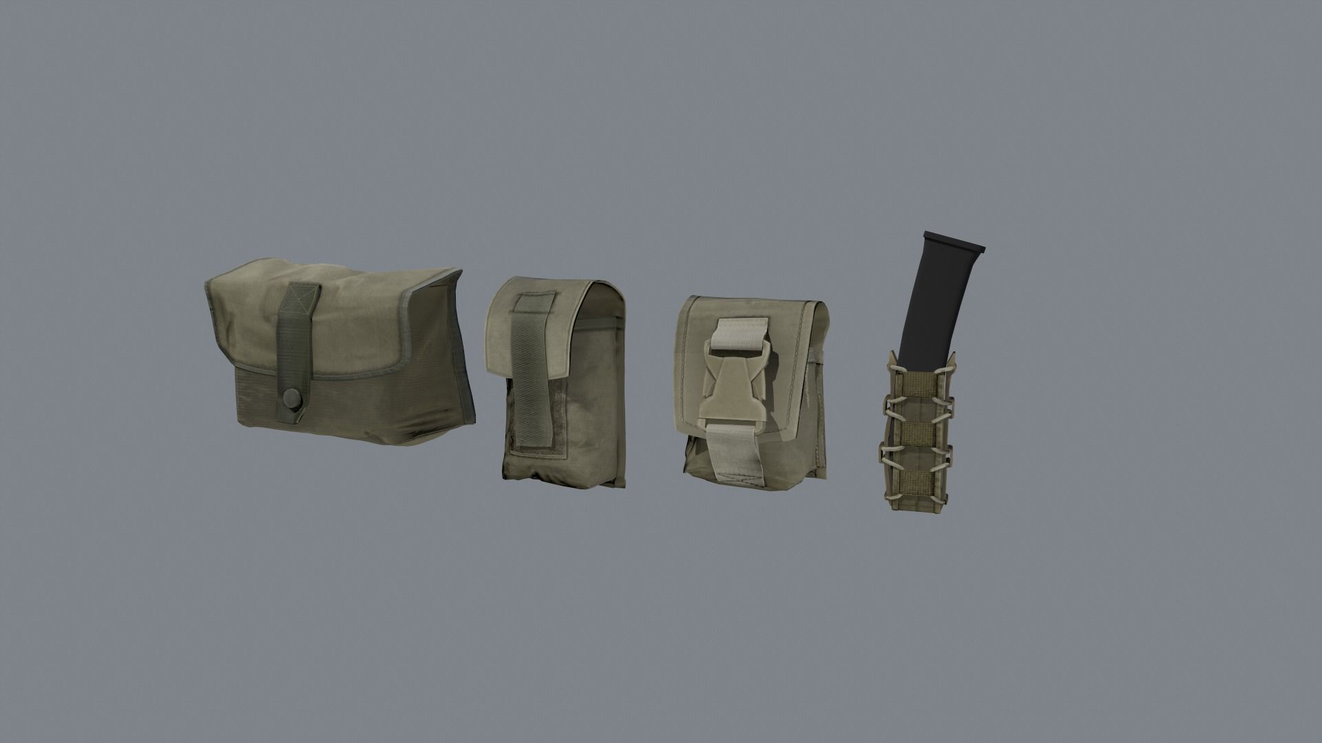 Molle pouches pack Low-poly 3D model_2