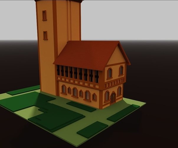 Town hall Low-poly 3D model