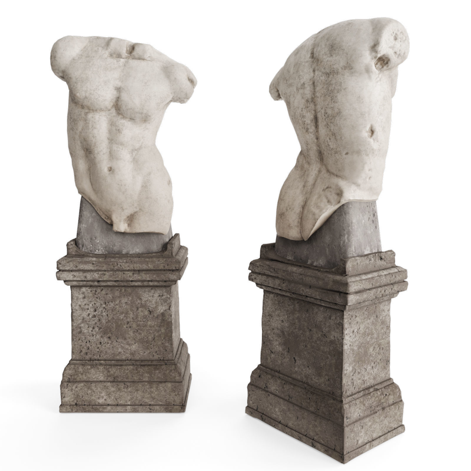 Roman man torso with pedestal Low-poly 3D model_3