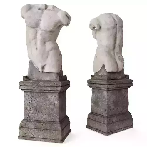 Roman man torso with pedestal Low-poly 3D model