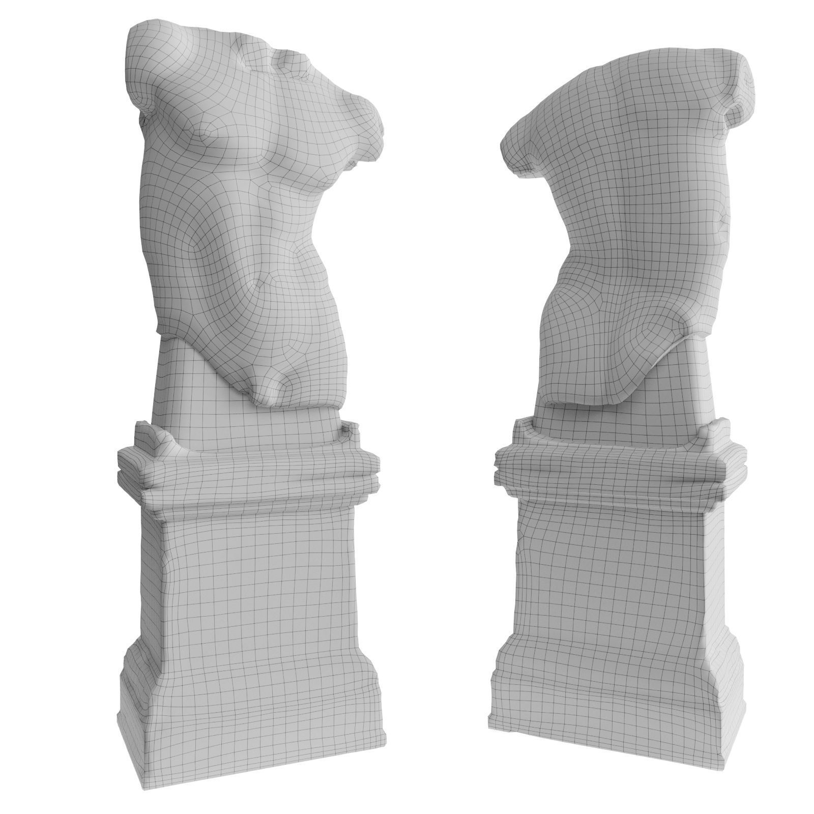 Roman man torso with pedestal Low-poly 3D model_4