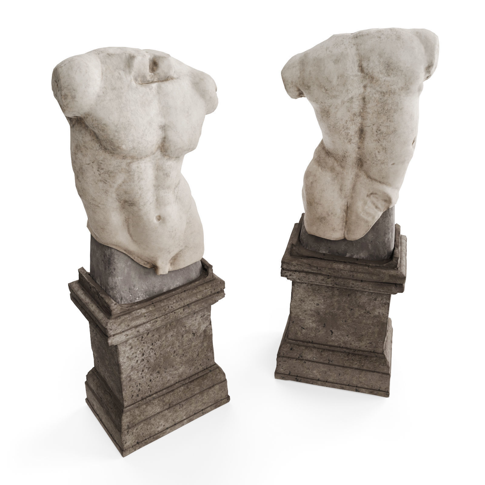 Roman man torso with pedestal Low-poly 3D model_2